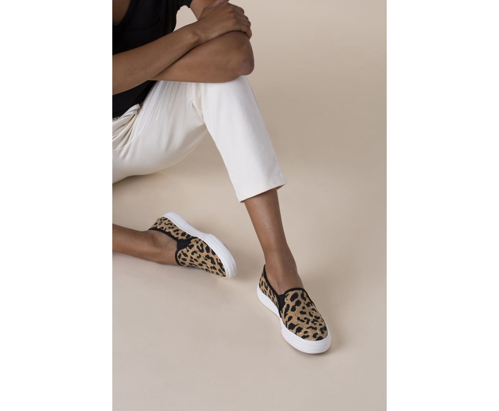 Slip On Γυναικεια - Keds Double Decker Leopard - Καφε - KBRXA1736